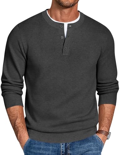 COOFANDY Mens Henley Sweater Long Sleeve Quarter Button Sweaters Casual Knit Pullover Sweater