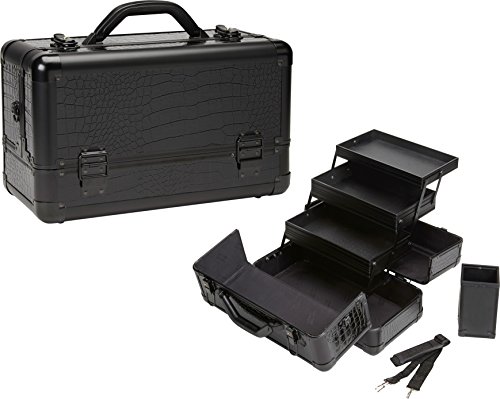 Seya Beauty Pro Aluminum Makeup Train Case w/Brush Holder (Black Gator)
