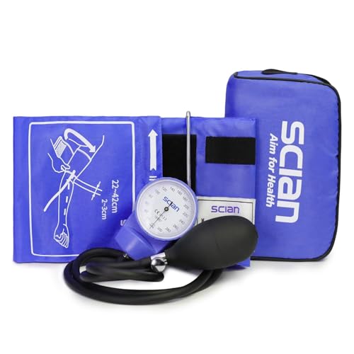 SCIAN Sfigmomanometro Manuale Aneroide, Misuratore Pressione da Braccio Manuale Professionale, Braccialetto Universale 22-42cm, per Uso Domestico e Medico con Sacco Trasporto (blu)