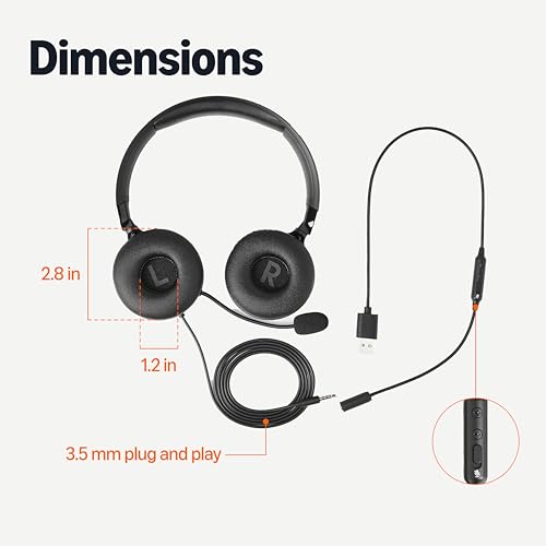 Image of Amazon Basics On Ear Wired Computer Headset with Adjustable Microphone, 3.5mm Port or in-Line Control with USB-A Port, Foldable, Clear Sound, Small /Medium Size, Black (Pack of 2)