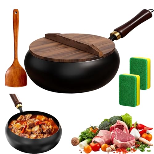 Wok japonés de hierro fundido con tapa y espátula miniatura 1