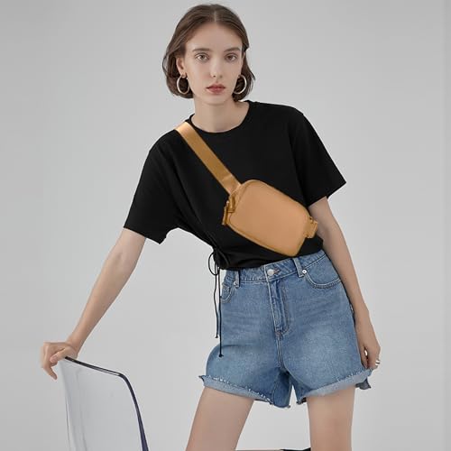 Image of Belt Bag for Women Two-Way Zipper Cross Body Fanny Pack Fashion Waist Packs Everywhere Belt Bag with Adjustable Strap Gifts for Teen Girls Women Men (Brown)