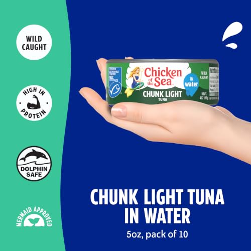 Image of Chicken of the Sea Wild Caught Chunk Light Tuna, 5 Ounce Cans, 10-Count - High Protein 100% Classic Chunk Tuna in Water - Delicious, Easy, Nutritious Ready to Eat Meals