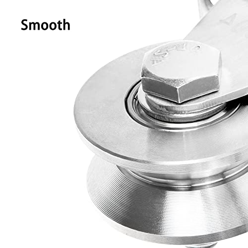 certbuy 2 pack 2 inch v groove wheel pulley 304 stainless steel silent pulley block heavy duty caster wheels sliding gate rollers pressure bearing pulley loading 880lb for handling and moving