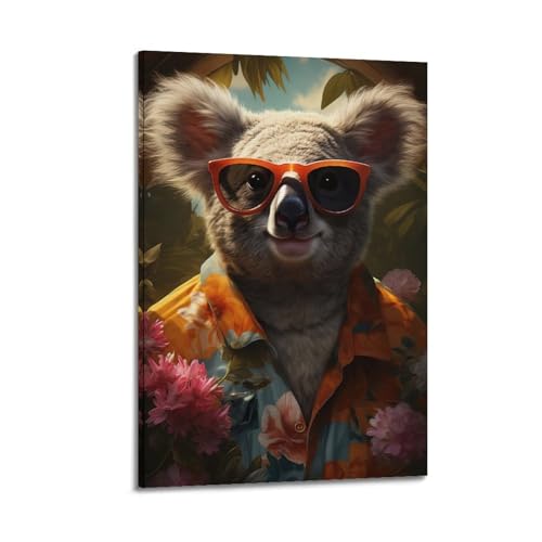 Toile koala aux lunettes rouges 60x90 cm pour égayer un salon moderne