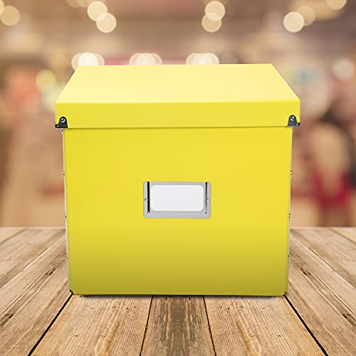 Image of Snap-N-Store Vinyl Record Storage Box - 12 inch - 1 Pack- Crate Holds up to 75 Vinyl Albums - Yellow | Vinyl storage crate holds 75 albums, stackable and collapsible design, 1 pack, easy to assemble, yellow finish