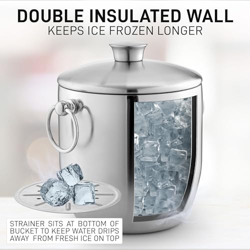 Zulay Kitchen Premium Stainless Steel Double-Wall Insulated Ice Bucket Kit – 3L, Leak-Proof, Stylish Drink Cooler for Parties, Cocktails, Wine, and Whiskey – Perfect for Home & Bar Use