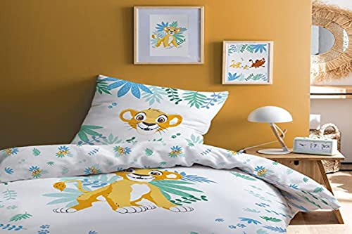 CTI Parure de lit imprimée 100% Coton, Disney Home Le Roi Lion Simba 140x200 cm 47641 Blanc/Jaune