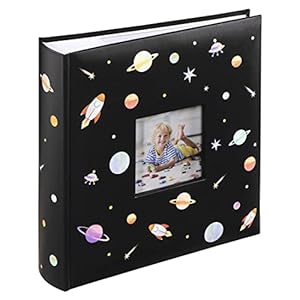 Hama Babyalbum”Spacy” (baby-insteekalbum voor 200 foto’s in het formaat 10×15 cm, fotoalbum voor meisjes en jongens, kinderalbum om in te steken, fotoboek met ruimtemotief) zwart
