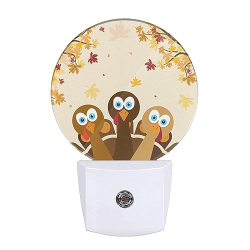 Image of EKOBLA Thanksgiving Turkey Night Light, Autumn Red Maple Leaf Night Lights Plug Into Wall with Light Sensor for Home