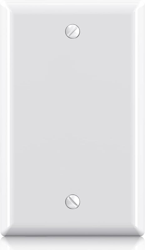 ELEGRP Placas de pared para dispositivos en blanco de 1 unidad, tamaño estándar 4.5 pulgadas de alto x 2.75 pulgadas de largo, cubierta de placa frontal termoplástica irrompible en blanco para tomacorrientes/interruptores no utilizados, certificación UL (1 paquete, blanco brillante)