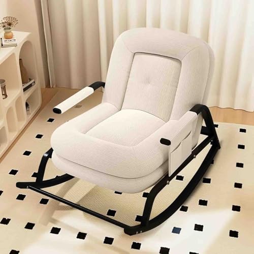 Mecedora mecedora tapizada con respaldo alto ajustable, silla de pana suave para sala de estar y uso al aire libre