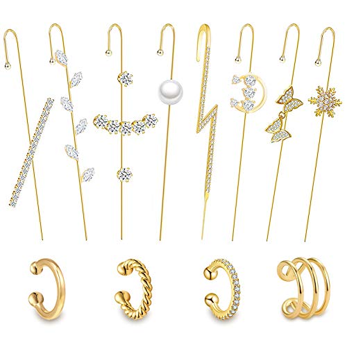 Ear Wrap Crawler Hook Earrings Gold Ear Cuff Earrings For Women Non Pierced Ears Climber Piercing Cartilage Clip On Earrings