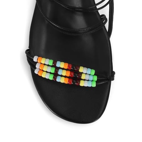 Beaded Flat Sandals for Women Open Toe Strappy Ankle Buckle Slingback Flats Summer Beach Casual Daily Flat Shoes4