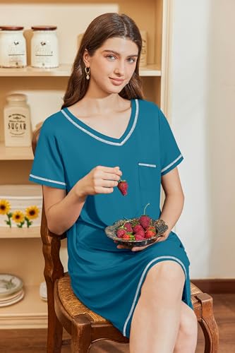 Image of Ekouaer Nightgowns for Women Short Sleeve Sleep Shirts V Neck Nightshirts Soft Sleepshirt Caual T Shirt Sleepdress