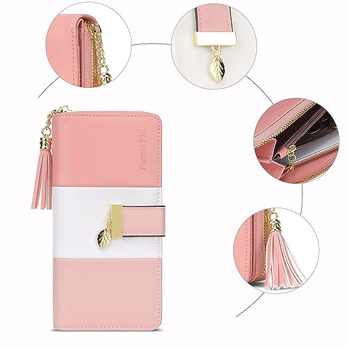 Image of Women's Wallets RFID Blocking Card Case Clutch Wallet for Women with Multiple Card Holder and Cellphone Compartment, Sakura Pink