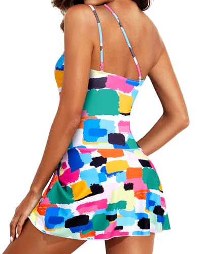 Image of Tempt Me Women One Piece Swim Dress One Shoulder Swimsuit | Tummy control, Skirted bottom, Adjustable shoulder straps, Removable bra