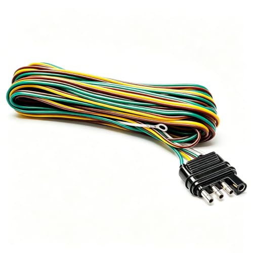 Seamaka 25ft 4 Wire 4-Flat Trailer Light Wiring Harness Extension Kit Trailer Wiring Harness with 18 Gauge White Ground Wire for Trailers O-016