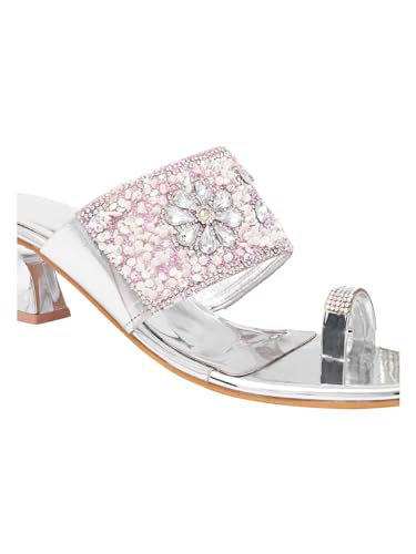 Image of TRYME Fancy Embroidery Kitten Heel Sandal Stylish Embellished Wedding Footwear Sandals For Women & Girls
