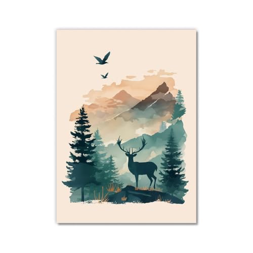 Toile murale aquarelle cerf de montagne de qualité supérieure 40x60