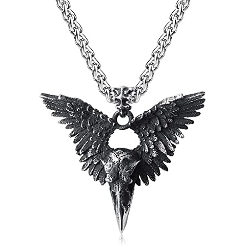 WESTMIAJW Gothic Raven Skull Pendant Necklace Jewellery for Men Boys 60cm Cover