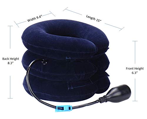 Image of Upgraded Version Premium Flannel Inflatable Cervical Neck Traction Air Inflatable Pillow Neck Head Stretcher Pain Relief Collar (for Adults, Dark Blue) (Pack of 2)