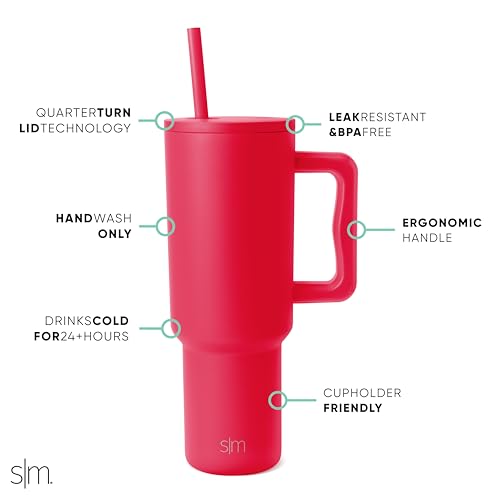 Image of Simple Modern 40 oz Tumbler with Handle and Straw Lid Insulated Cup Reusable Stainless Steel Water Bottle Travel Mug Cupholder Friendly | Gifts for Women Men Trek Collection Ember Red (Pack of 12)