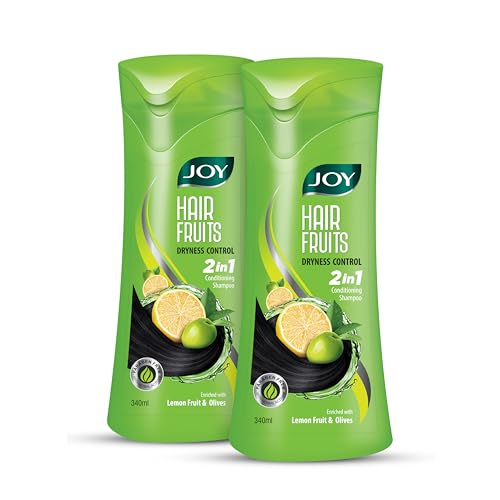 Image of Joy Lemon & Olives Hair Dryness Control Conditioning Shampoo (340ml x 2) | For Dry & Frizzy Hair | Makes Hair Smooth & Shiny | For Men & Women