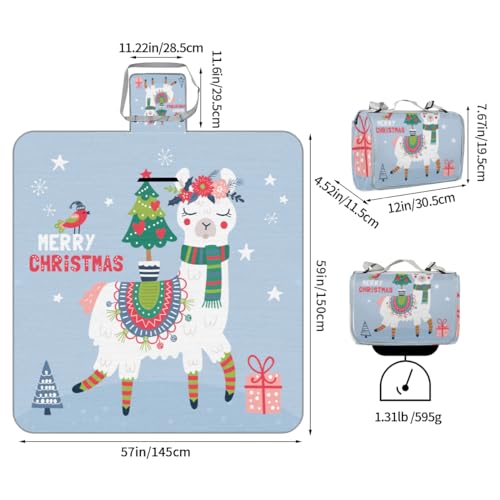 Shimoshe Picnic Blankets 57”x 59”, Christmas Alpaca Waterproof Sandproof Picnic Mat Lightweight Foldable Beach Blanket for Camping Park Grass Beach Outdoor Blanket A1