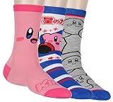 Bioworld Nintendo Kirby Women's 3-Pack Character Design Adult Anime Mid-Calf Crew Socks (Multicolored, 9-11)