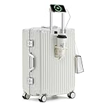 lesulety Hard Shell Suitcase Cabin Size Cheap Cabin Luggage Suitcase Medium 4 Wheels Lightweight with USB Charger Cup Holder zipperless Luggage,White,20in
