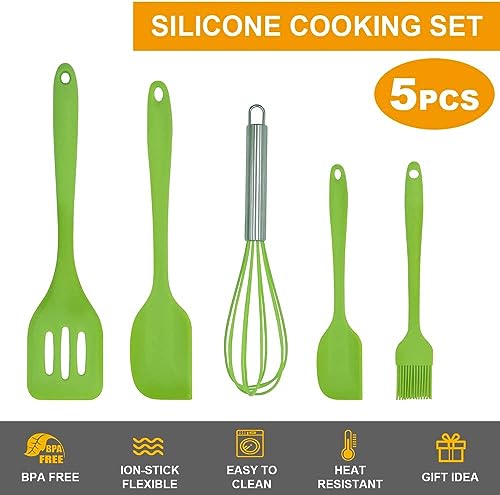 Image of Baskety Food Grade Silicone Rubber Spatula Set Non-Stick Kitchen Utensils for Baking, Cooking & Mixing (Green)