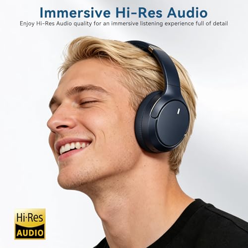 Image of Hybrid ANC Wireless Over-Ear Headphones, 100H Playtime, Hi-Res Audio, Bluetooth 6.0, Multi-Mode Noise Cancellation, Comfort Fit, iOS & Android Compatible, Foldable Design, Travel-Friendly (Blue)