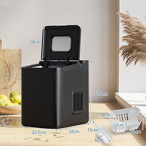 RELAX4LIFE Eiswürfelmaschine Tragbar, Eiswürfelbereiter 9 Eiswürfel in 6-13 min, 15 kg/24H, 1,5 L Wassertank, Ice Maker mit LED-Display Touchscreen, Eismaschine mit Selbstreinigung Schaufel (Schwarz) – Bild 8