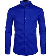 ZEROYAA Men's Banded Collar Slim Fit Long Sleeve Casual Button Down Dress Shirts with Pocket