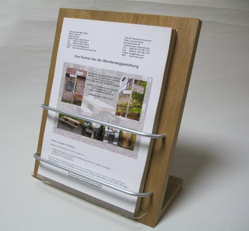 LINLAY Intarsien & Gravuren DIN A4 Flyerhalter robust Holz Alu...