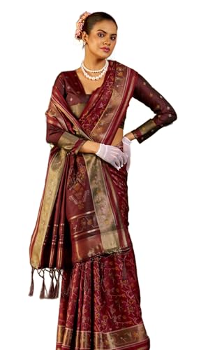 Image of SWORNOF Women's kanjivaram banarasi silk saree Zari Woven for festival Wedding silk with rich pallu Design sarees for women with Unstitched blouse piece