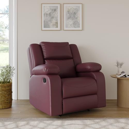 Image of Amazon Brand - Solimo AeroEase Velvet Fabric | Single Seater Sofa Recliner | Manual Recliner (Leatherette Maroon)