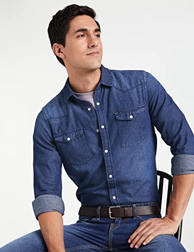 Image of Amazon Brand - INKAST Men's Slim Shirt (AZ-INK-RFS-DN-04 Dark Blue 3 2XL)