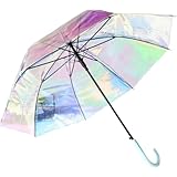 NavajoTrail かわいい、透明でカラフルな長柄傘、創造的で個性的、おしゃれな虹色の傘、透明、晴れの日にも雨の日にも適しています。 (白いハンドル)