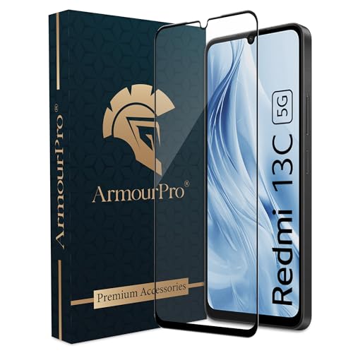 Image of ArmourPro Military Grade Gorilla Tempered Glass Screen Protector For Redmi 13C 5G, 13C, Poco M6 and C65 (6.74 Inch) With Edge-to-Edge Protector Coverage and Easy Installation Kit |Black