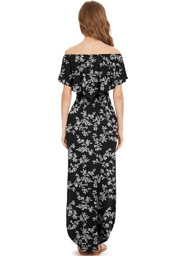 Image of LILBETTER Womens Off The Shoulder Ruffle Party Dresses Side Split Beach Maxi Dress