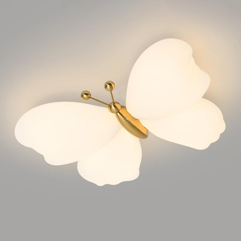 DVJING Led Flush Mount Ceiling Light Fixture, White Acrylic Modern LED Ceiling Lighting, Butterfly Design Ceiling Lamp,for Living room Dining room Study Villa Bedroom Corridor Children's room(Gold)