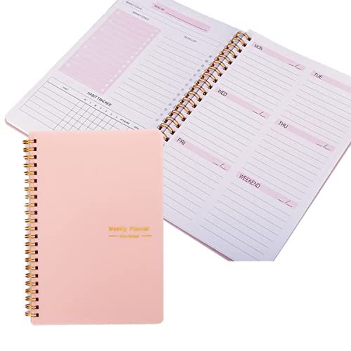 Loiisgy Undated Weekly Planner Weekly Goals A5 Notebook Habit Tracker Journal To Do List Planner with Spiral Binding Tracker and Goal Planner 8.3 x 5.8 Pink