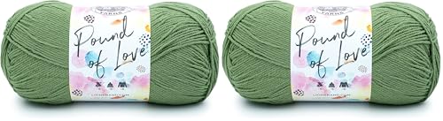 Image of Lion Brand Pound of Love, Large Craft Yarn for Knitting and Crocheting, Olive (Pack of 2)