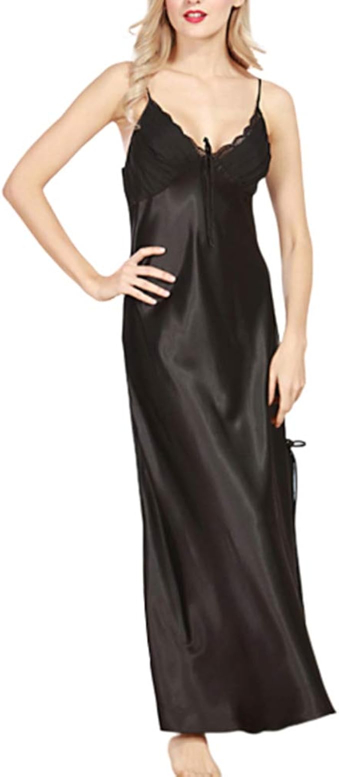 Women's Long Nightdress Full Length Nightwear Lace Trimmed Sleepwear