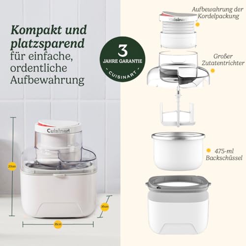 Cuisinart Solo Scoops Ice Cream Maker | Hausgemachtes Gelato & Eismaschine in 25 Minuten | Sorbet Maker | Frozen Yogurt Maker | Kompakt, platzsparend | 475ml Rührschüssel | ICEM10 – Bild 7