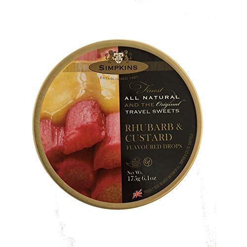 Simpkins Rhubarb and Custard Drops Travel Tin 200g - The Original Travel Tin Manufacturer - All Natural Colours and Flavours - Vegetarian and Vegan Friendly - Gluten and Dairy Free