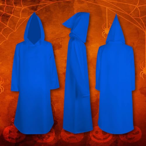 Boys Girls Halloween 𝐂ostume Cloak Cape Witch Hoodie Open Front Plain Cape Holiday Party Trendy (Blue, 11-12 Years)3