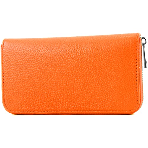 modamoda de SILBER-P02 Damen Leder Geldbörse Portemonnaie lang Handmade in Italy, Farbe:Orange
